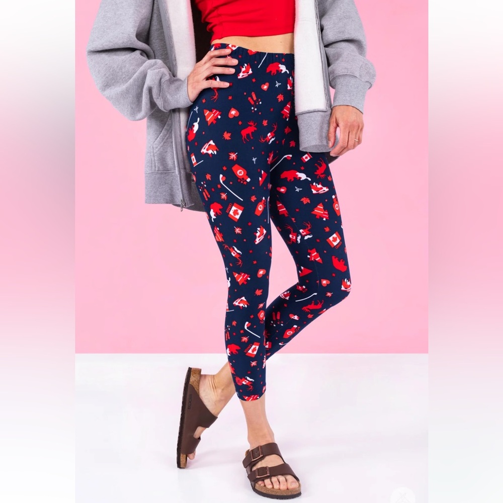 NWT SweetLegs Crop Leggings “The Eh Team”